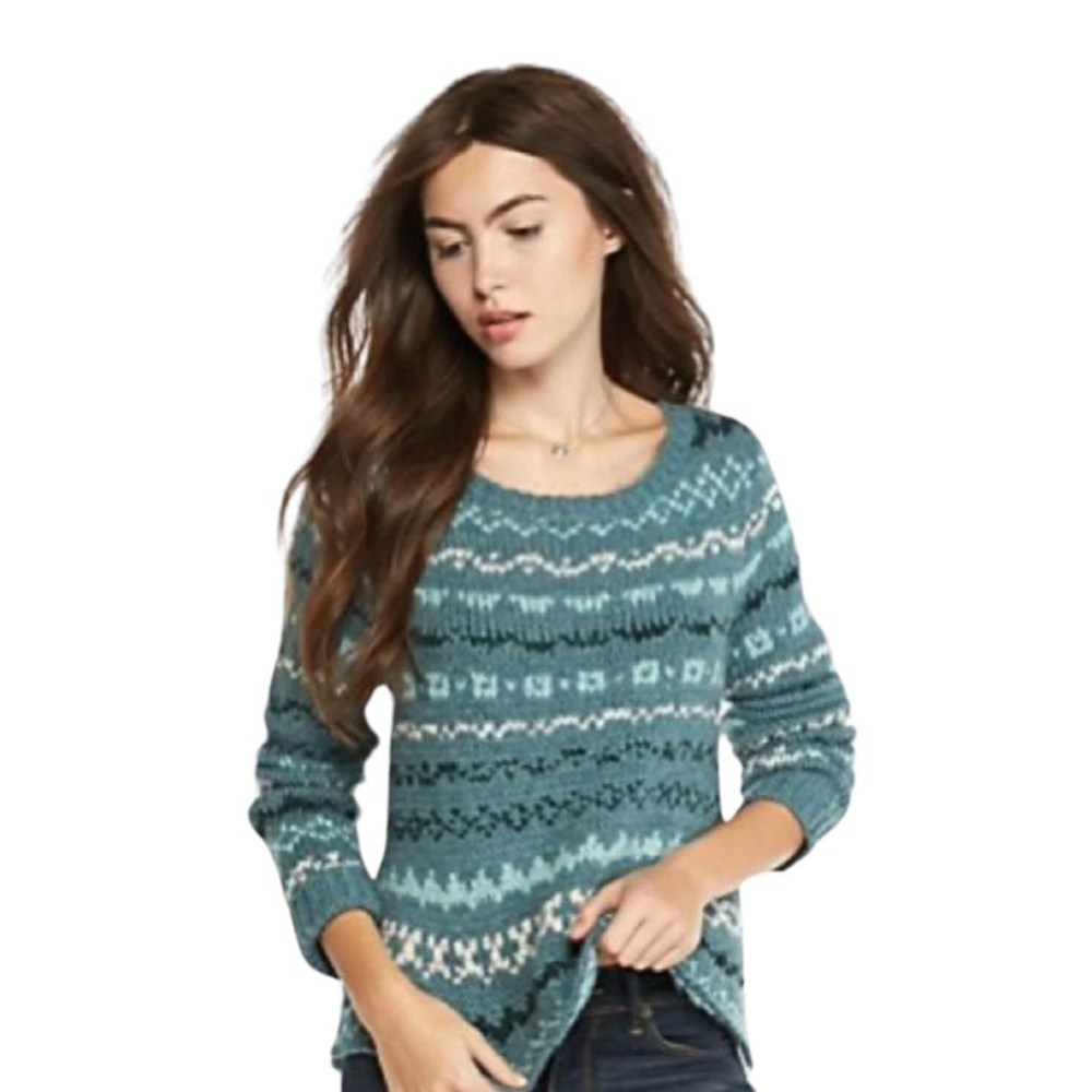Free People Through The Storm Long Sleeve Sea Blue Sweater - XS